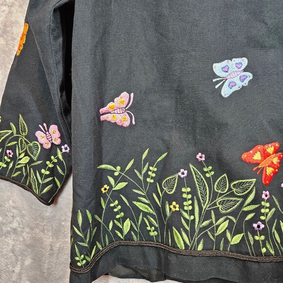 The Quaker Factory Embroidered Jacket Womens L Flwoers Butterflies floral retro - Picture 4 of 12